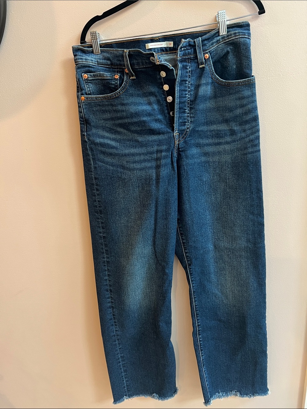 Levi's Dark Blue High-Rise Button-Fly Flare Jeans Cut Off Ribcage Straight